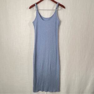 American Eagle Ribbed Stretch Knit Side Slit Soft Blue Bodycon Maxi Dress Size S